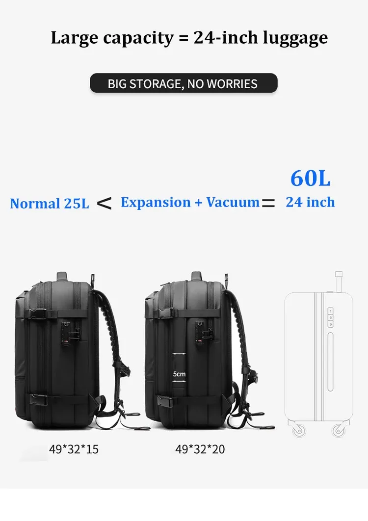 Expandable 17-Inch Laptop Backpack for Men, Large Capacity Business Travel School Bag, Waterproof Oxford Cloth with Vacuum Compression Feature, Anti-Theft Pocket, Ideal for Outdoor Adventures showcase 3