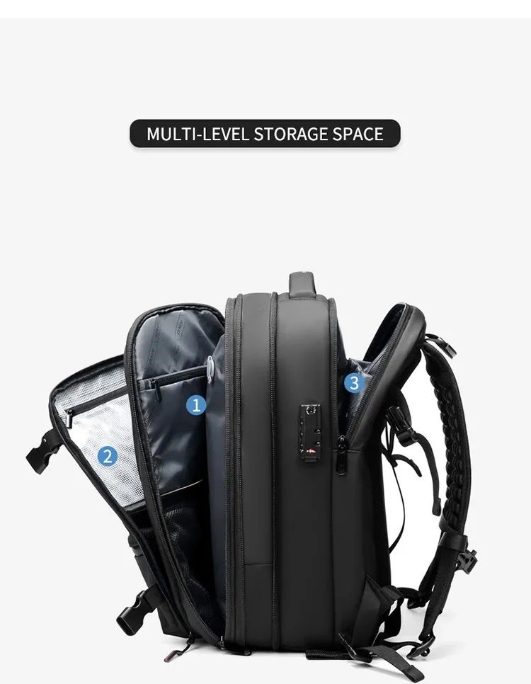Expandable 17-Inch Laptop Backpack for Men, Large Capacity Business Travel School Bag, Waterproof Oxford Cloth with Vacuum Compression Feature, Anti-Theft Pocket, Ideal for Outdoor Adventures showcase 5