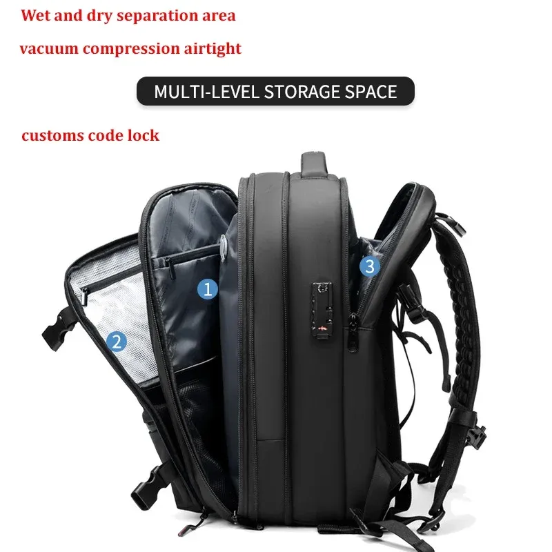 Expandable 17-Inch Laptop Backpack for Men, Large Capacity Business Travel School Bag, Waterproof Oxford Cloth with Vacuum Compression Feature, Anti-Theft Pocket, Ideal for Outdoor Adventures - Image 2