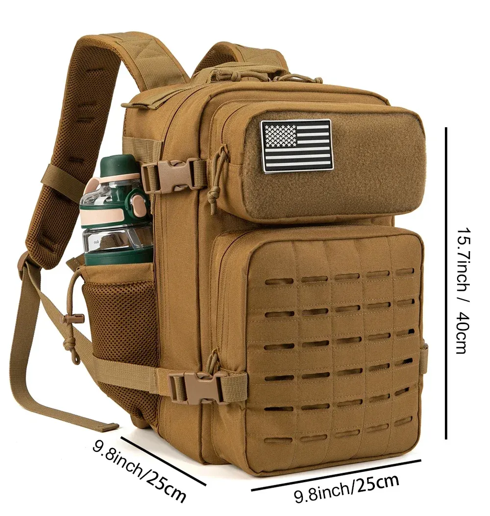 25L/45L Tactical Backpack for Men & Women - Outdoor Survival Bug Out Bag, Small Rucksack for Hiking, School, with Water Bottle Holder showcase 3