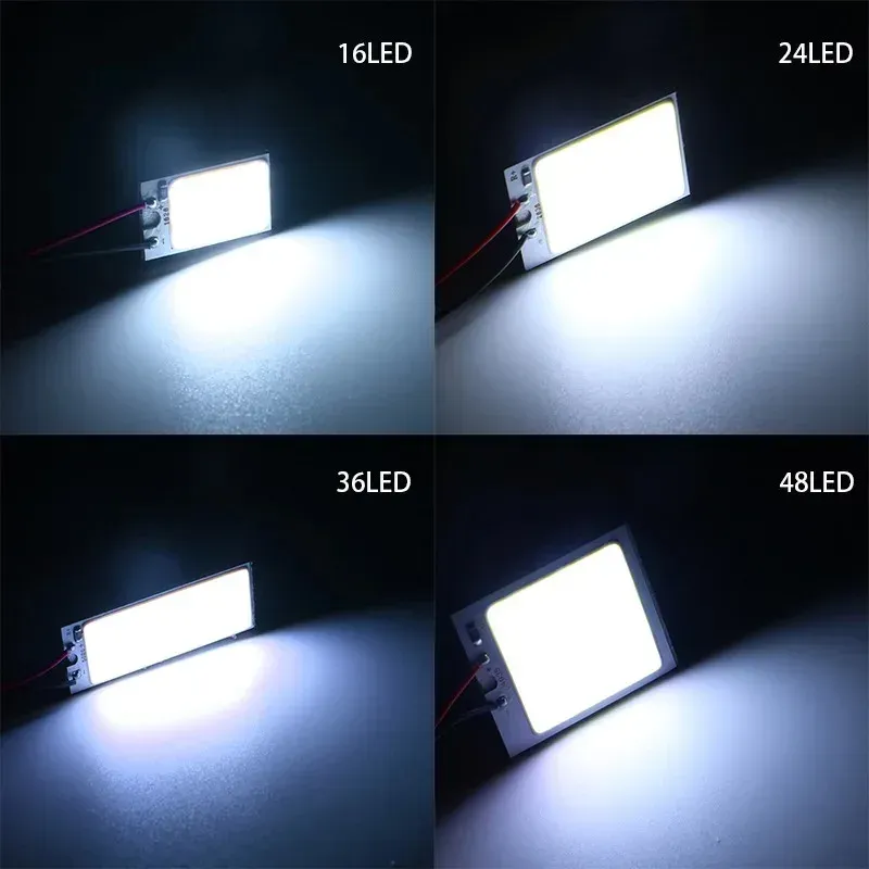 4PCS COB LED Car Interior Light Kit - 18/24/48 SMD T10 4W 12V White Dome Panel Lamp Bulbs with Festoon Adapter for Enhanced Vehicle Lighting thumbnail 6