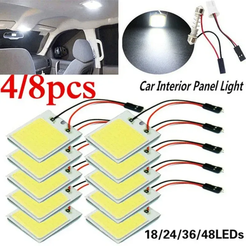 4PCS COB LED Car Interior Light Kit - 18/24/48 SMD T10 4W 12V White Dome Panel Lamp Bulbs with Festoon Adapter for Enhanced Vehicle Lighting thumbnail 2