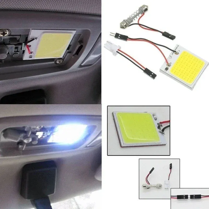 4PCS COB LED Car Interior Light Kit - 18/24/48 SMD T10 4W 12V White Dome Panel Lamp Bulbs with Festoon Adapter for Enhanced Vehicle Lighting showcase 4