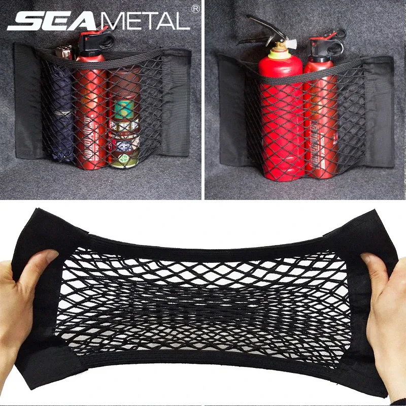 Universal Car Trunk Mesh Organizer Bag - Durable Nylon Cargo Net Holder for Auto Tail Storage, Seat Back Pocket, Secures Luggage & Items thumbnail 1