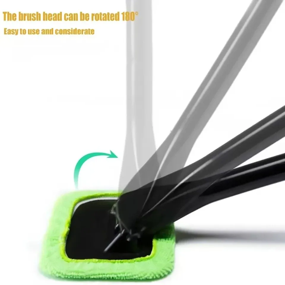 Car Windshield Cleaner Brush Kit - Interior Auto Glass Cleaning Tool with Long Handle and Microfiber Bonnet for Cars, SUVs, RVs thumbnail 6
