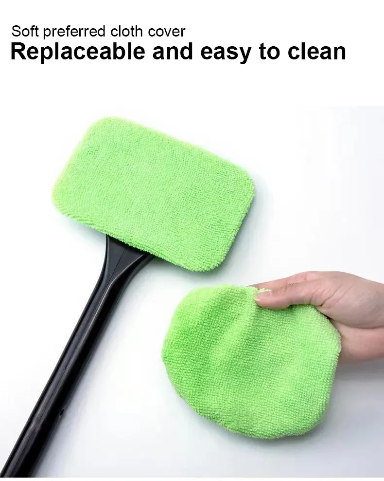 Car Windshield Cleaner Brush Kit - Interior Auto Glass Cleaning Tool with Long Handle and Microfiber Bonnet for Cars, SUVs, RVs showcase 6