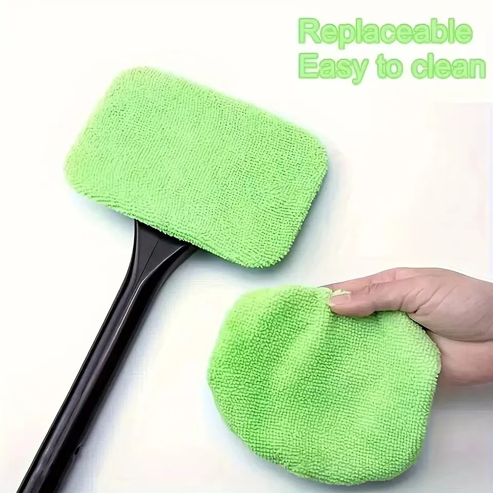 Car Windshield Cleaner Brush Kit - Interior Auto Glass Cleaning Tool with Long Handle and Microfiber Bonnet for Cars, SUVs, RVs thumbnail 5