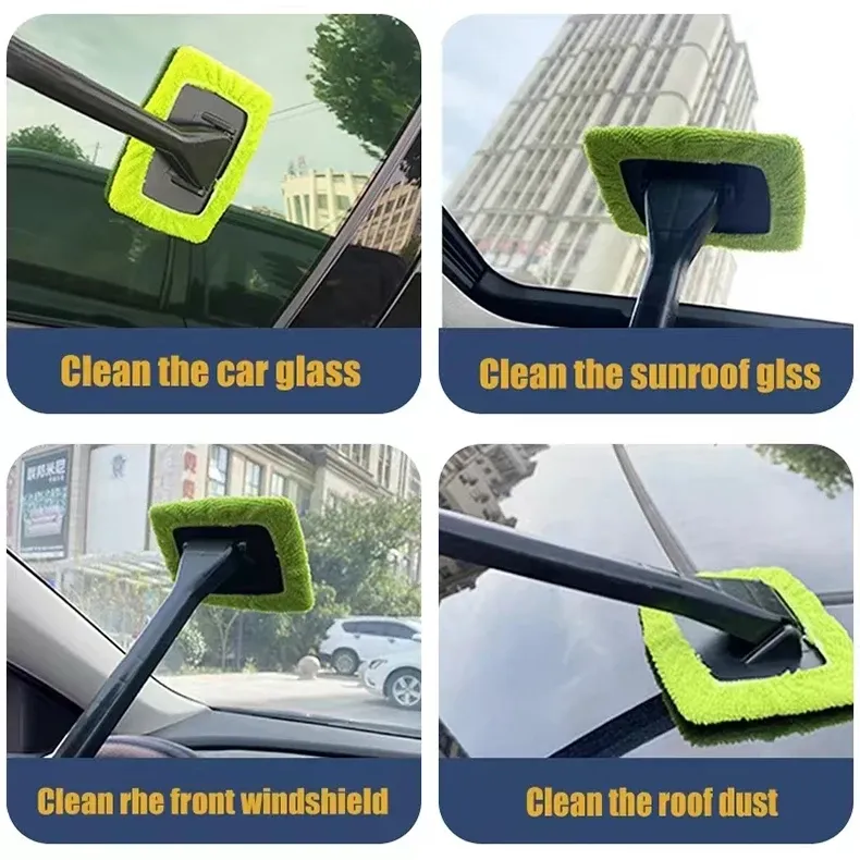 Car Windshield Cleaner Brush Kit - Interior Auto Glass Cleaning Tool with Long Handle and Microfiber Bonnet for Cars, SUVs, RVs showcase 12