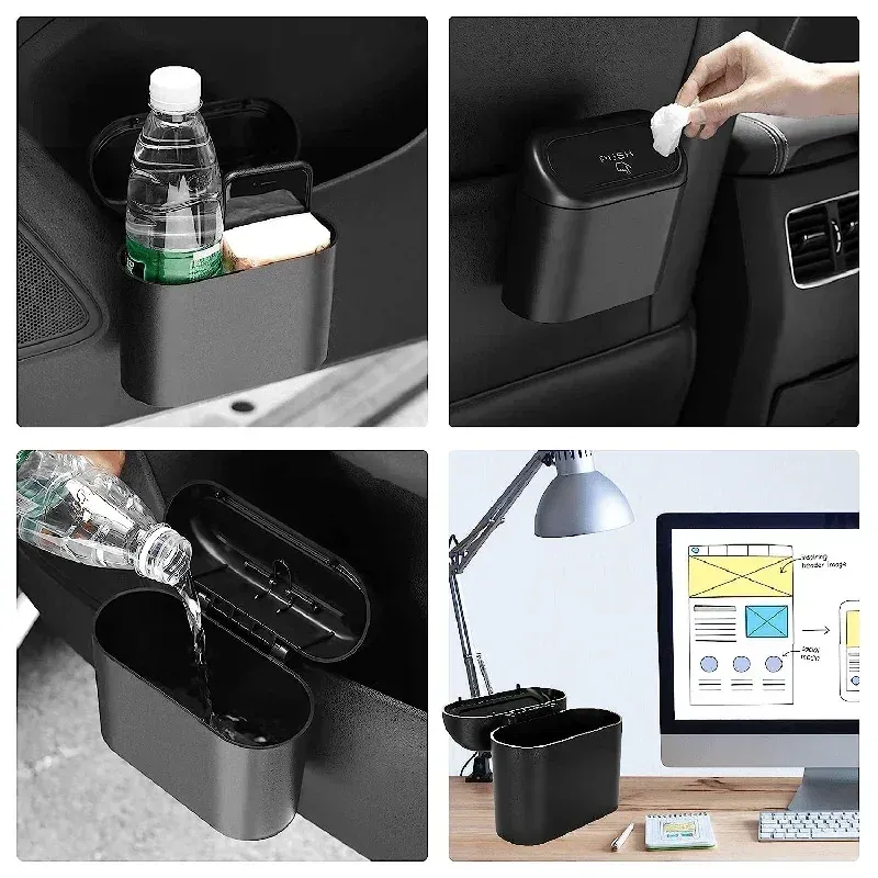 Car Trash Bin with Door Mount - Multifunctional Front Row Storage for Umbrellas & Small Items, ABS Material, Black, 16x14.3x8.5cm - Ideal for New Energy Vehicles thumbnail 6