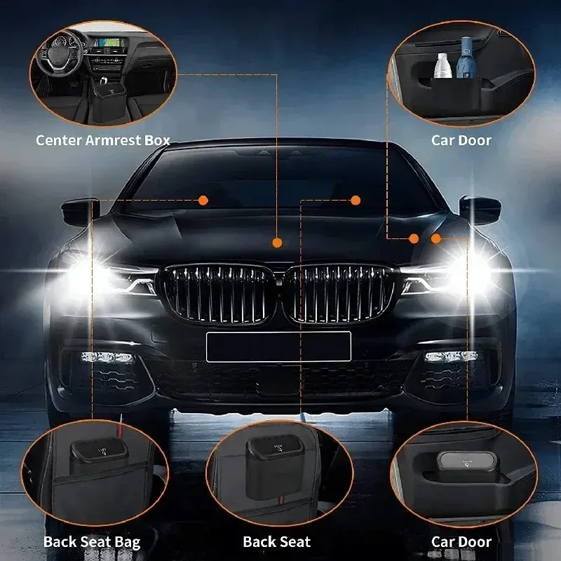 Car Trash Bin with Door Mount - Multifunctional Front Row Storage for Umbrellas & Small Items, ABS Material, Black, 16x14.3x8.5cm - Ideal for New Energy Vehicles showcase 7