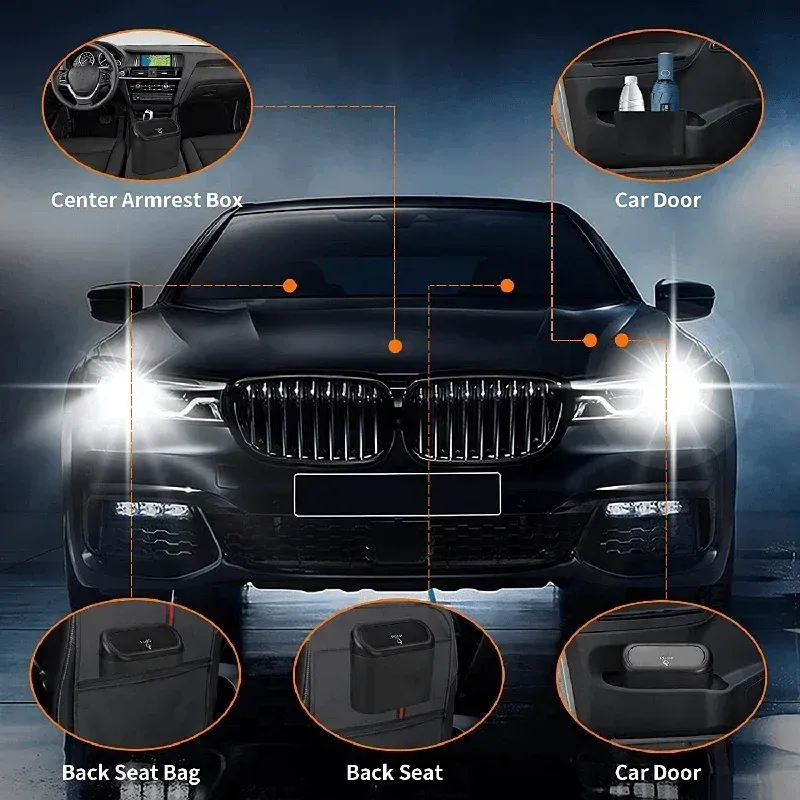 Car Trash Bin with Door Mount - Multifunctional Front Row Storage for Umbrellas & Small Items, ABS Material, Black, 16x14.3x8.5cm - Ideal for New Energy Vehicles thumbnail 5