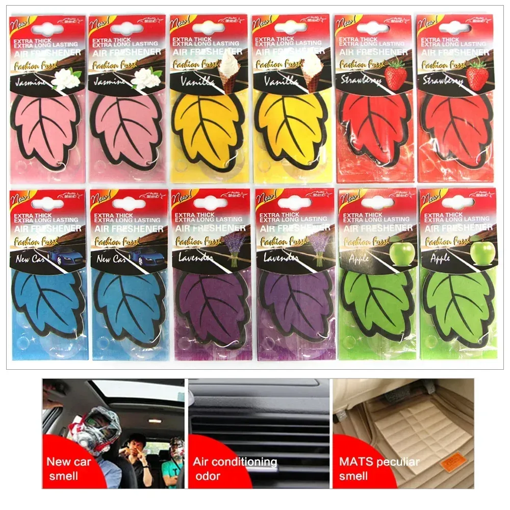 Car Air Freshener - Natural Scented Tea Paper, Hanging Leaf Shape, Vanilla & Fruit Fragrances, Long-Lasting Auto Interior Perfume, 15 Days Freshness showcase 1