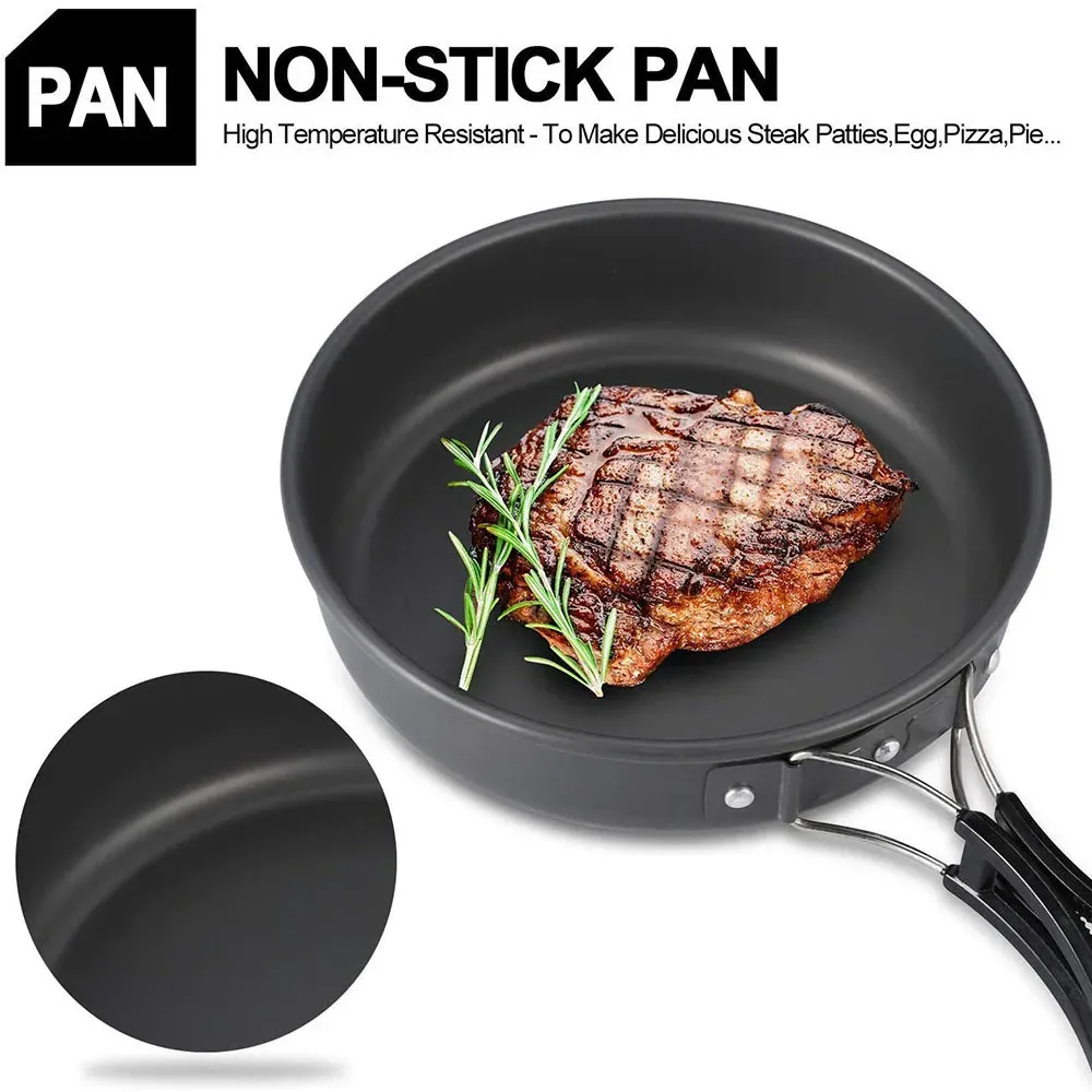 Portable Outdoor Camping Cookware Set - Non-Stick Aluminum Pot, Teapot, Bowls & Utensils for Hiking, BBQ, Picnic - Lightweight & Durable for 2-3 People showcase 4