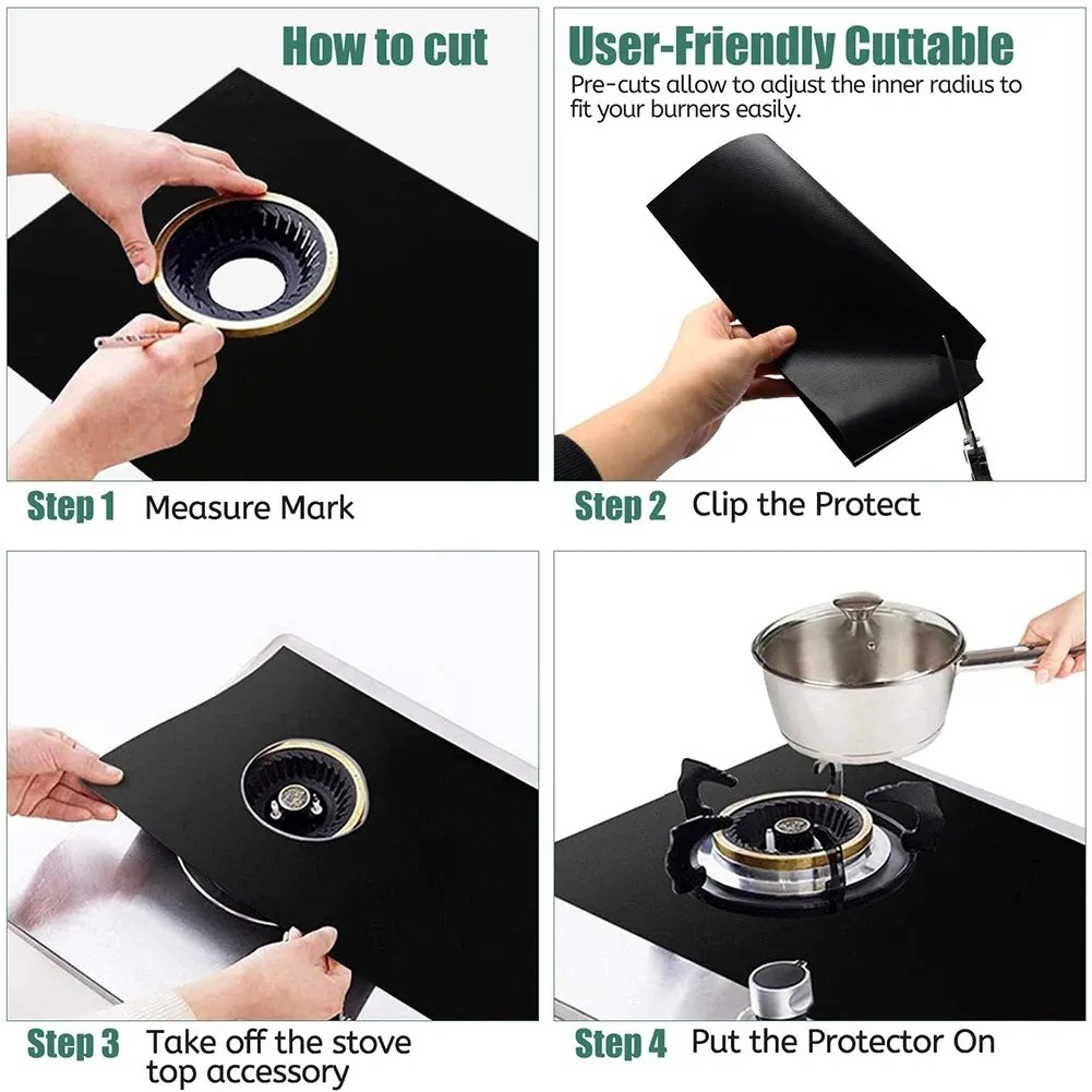 Reusable Gas Stove Protector Pads Set - 5-Hole Non-Stick Fiberglass Liners for Kitchen Cleaning, Heat Resistant, Easy to Cut & Clean, Universal Fit thumbnail 4