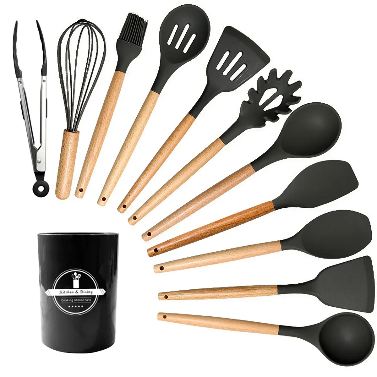 12Pcs Silicone Cooking Utensils Set for Non-stick Cookware - Heat Resistant Kitchen Tools, Black Cuisine Accessories for Baking & Cooking thumbnail 1