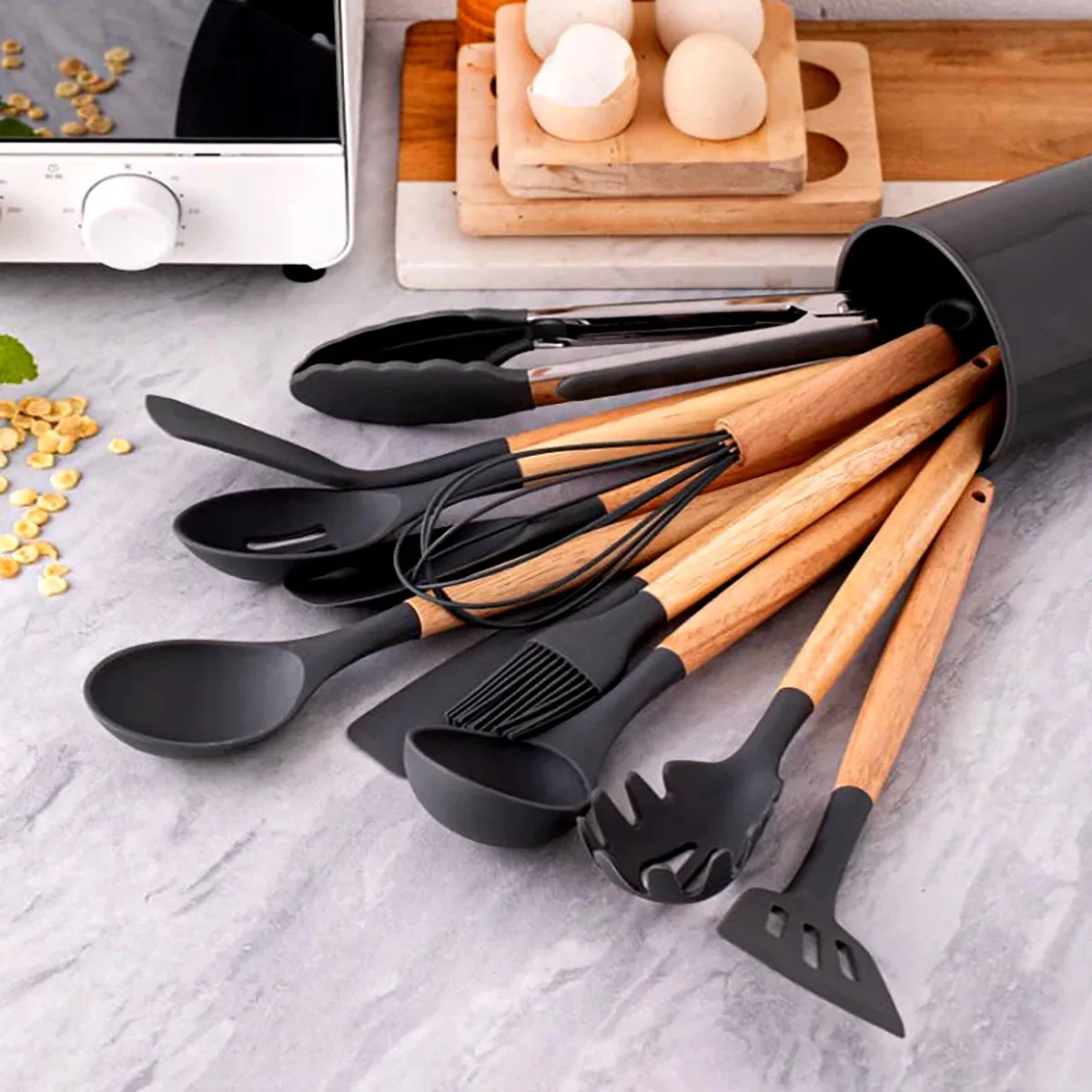12Pcs Silicone Cooking Utensils Set for Non-stick Cookware - Heat Resistant Kitchen Tools, Black Cuisine Accessories for Baking & Cooking showcase 2