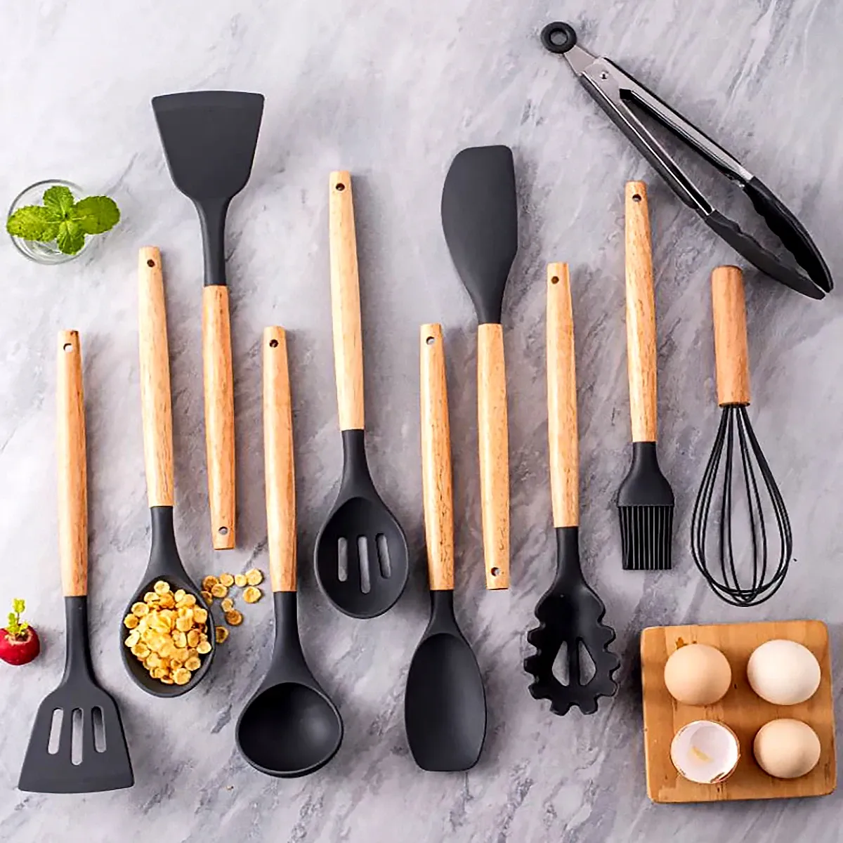 12Pcs Silicone Cooking Utensils Set for Non-stick Cookware - Heat Resistant Kitchen Tools, Black Cuisine Accessories for Baking & Cooking showcase 8