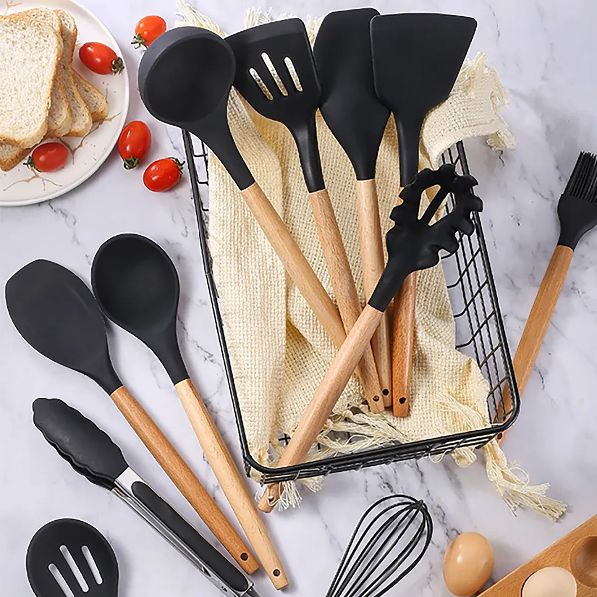 12Pcs Silicone Cooking Utensils Set for Non-stick Cookware - Heat Resistant Kitchen Tools, Black Cuisine Accessories for Baking & Cooking showcase 9