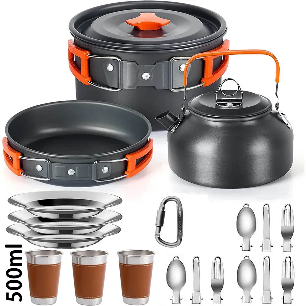Portable Camping Cookware Set for 2-3 People | Lightweight Non-Stick Aluminum Pots, Frying Pan, and Teapot | Ideal for Outdoor Picnics, Hiking, and Travel thumbnail 1