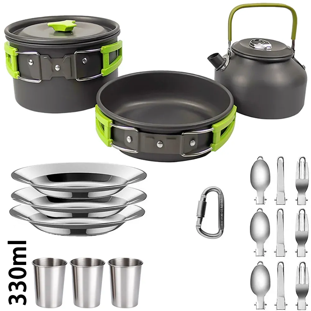 Portable Camping Cookware Set for 2-3 People | Lightweight Non-Stick Aluminum Pots, Frying Pan, and Teapot | Ideal for Outdoor Picnics, Hiking, and Travel showcase 22