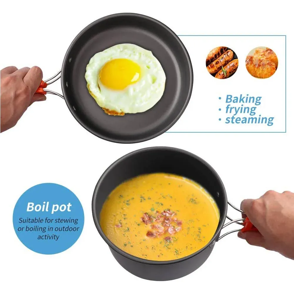 Portable Camping Cookware Set for 2-3 People | Lightweight Non-Stick Aluminum Pots, Frying Pan, and Teapot | Ideal for Outdoor Picnics, Hiking, and Travel showcase 3