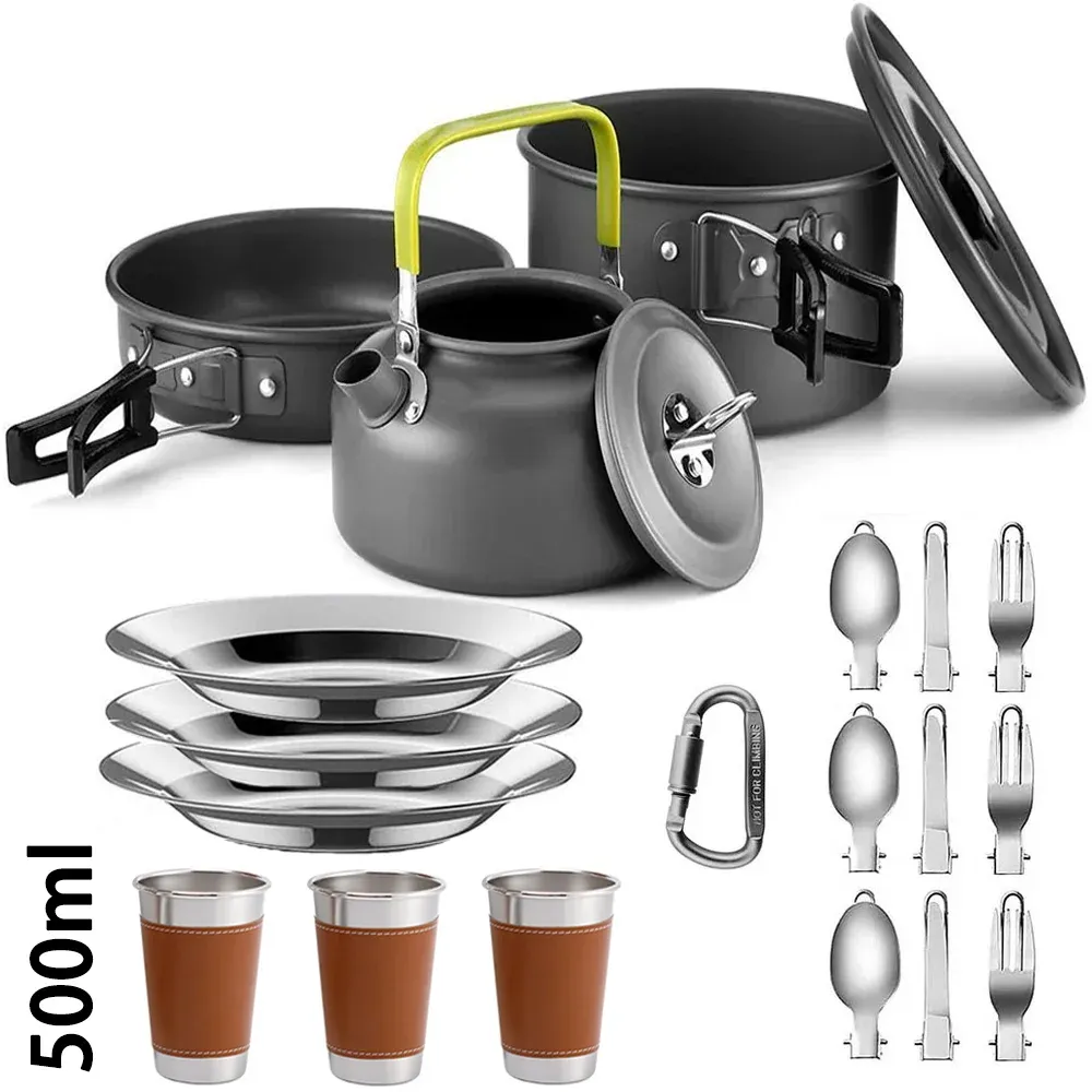 Portable Camping Cookware Set for 2-3 People | Lightweight Non-Stick Aluminum Pots, Frying Pan, and Teapot | Ideal for Outdoor Picnics, Hiking, and Travel showcase 18