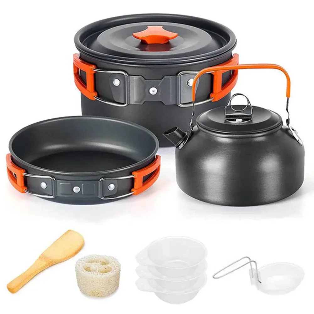 Portable Camping Cookware Set for 2-3 People | Lightweight Non-Stick Aluminum Pots, Frying Pan, and Teapot | Ideal for Outdoor Picnics, Hiking, and Travel showcase 26