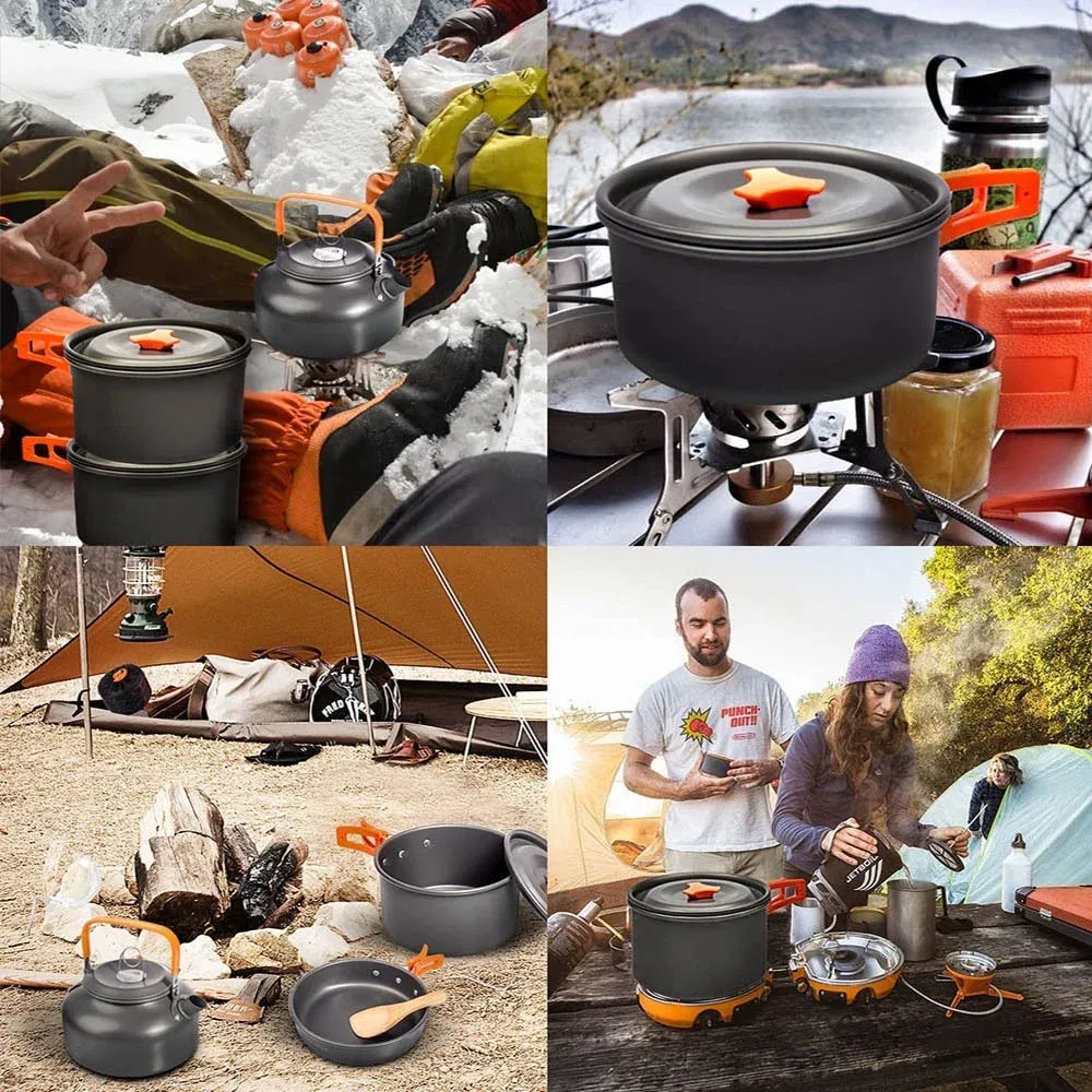 Portable Camping Cookware Set for 2-3 People | Lightweight Non-Stick Aluminum Pots, Frying Pan, and Teapot | Ideal for Outdoor Picnics, Hiking, and Travel showcase 8