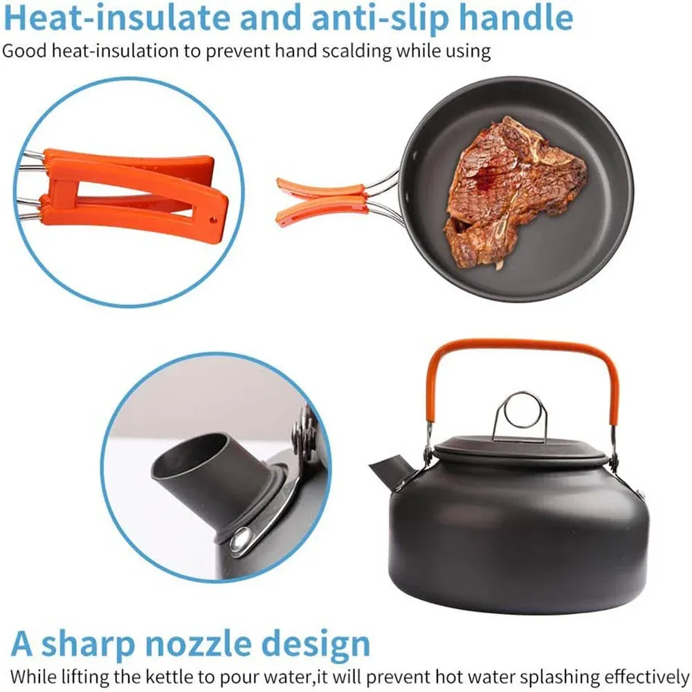 Portable Camping Cookware Set for 2-3 People | Lightweight Non-Stick Aluminum Pots, Frying Pan, and Teapot | Ideal for Outdoor Picnics, Hiking, and Travel showcase 2
