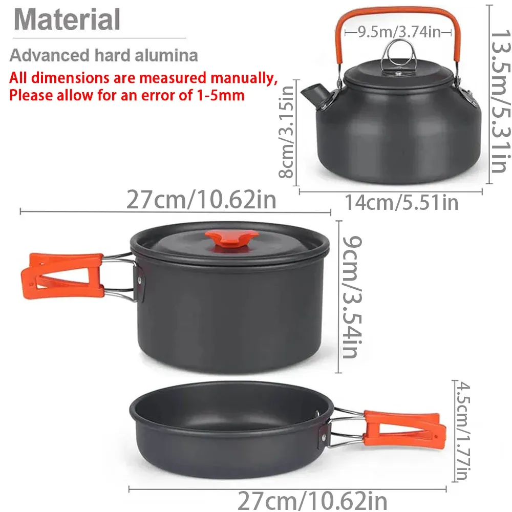 Portable Camping Cookware Set for 2-3 People | Lightweight Non-Stick Aluminum Pots, Frying Pan, and Teapot | Ideal for Outdoor Picnics, Hiking, and Travel showcase 4