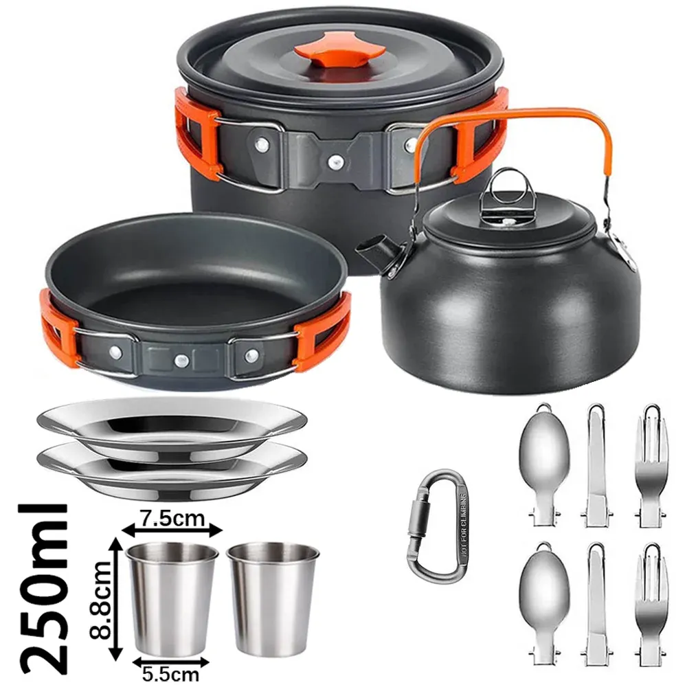 Portable Camping Cookware Set for 2-3 People | Lightweight Non-Stick Aluminum Pots, Frying Pan, and Teapot | Ideal for Outdoor Picnics, Hiking, and Travel showcase 23