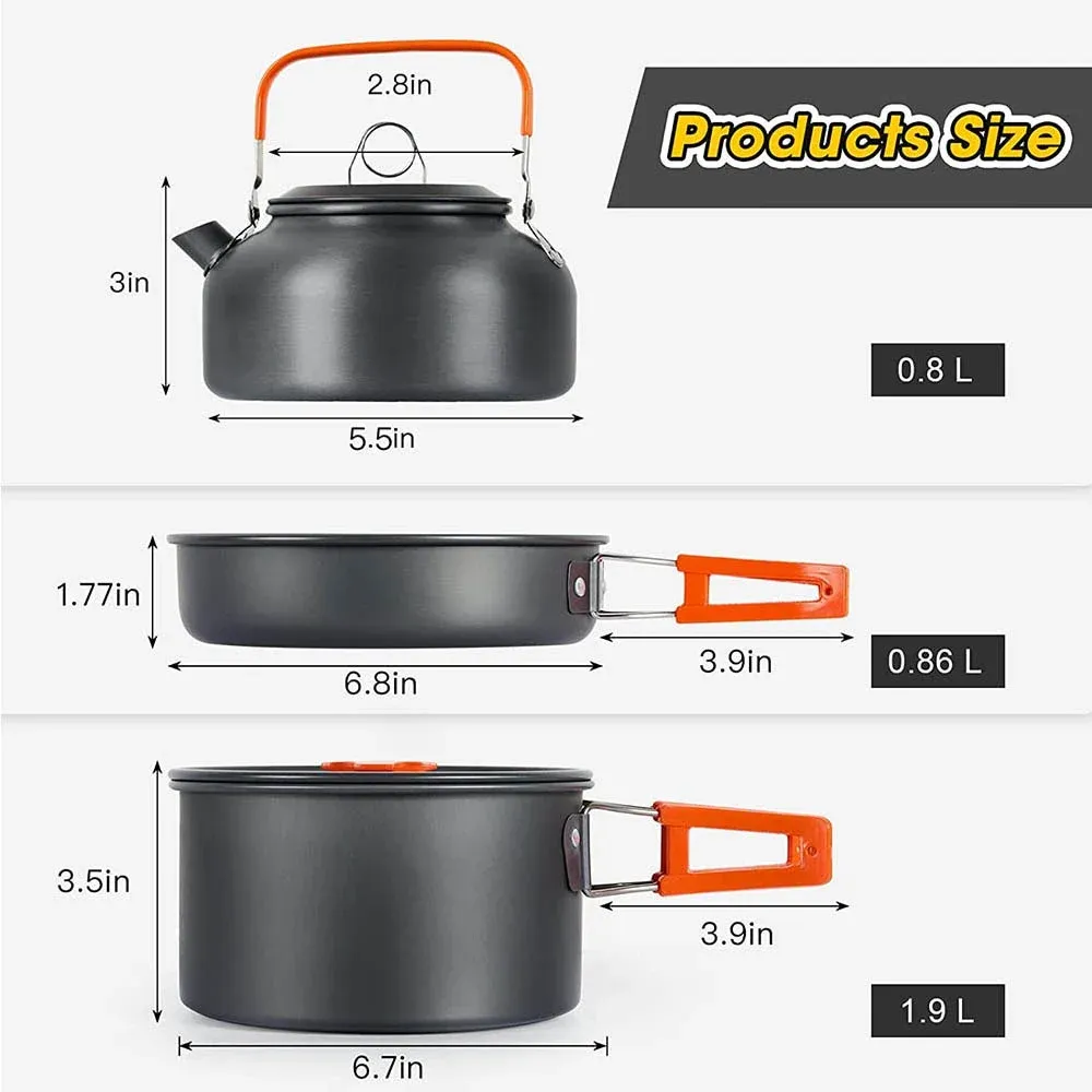 Portable Camping Cookware Set for 2-3 People | Lightweight Non-Stick Aluminum Pots, Frying Pan, and Teapot | Ideal for Outdoor Picnics, Hiking, and Travel thumbnail 4