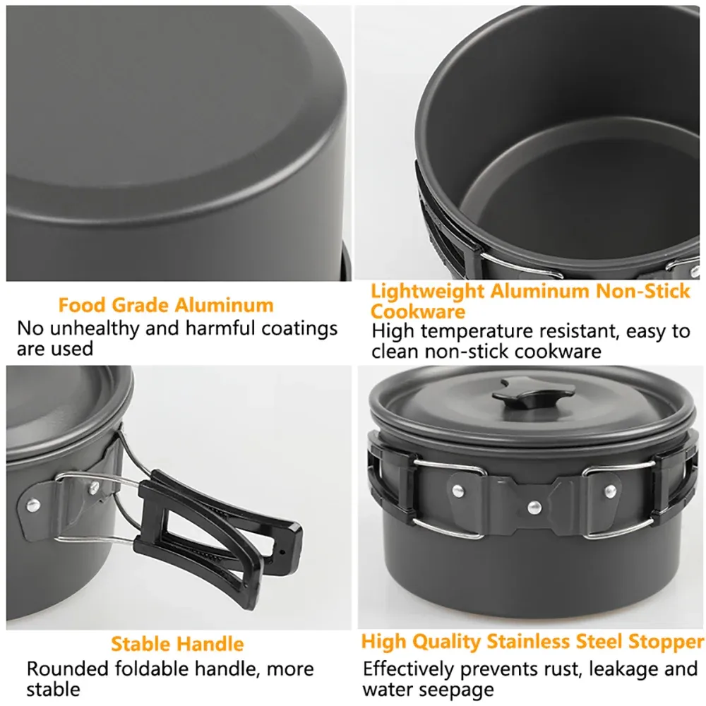 Portable Camping Cookware Set for 2-3 People | Lightweight Non-Stick Aluminum Pots, Frying Pan, and Teapot | Ideal for Outdoor Picnics, Hiking, and Travel showcase 10