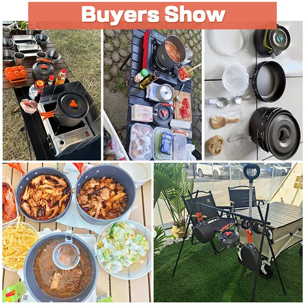 Portable Camping Cookware Set for 2-3 People | Lightweight Non-Stick Aluminum Pots, Frying Pan, and Teapot | Ideal for Outdoor Picnics, Hiking, and Travel showcase 14