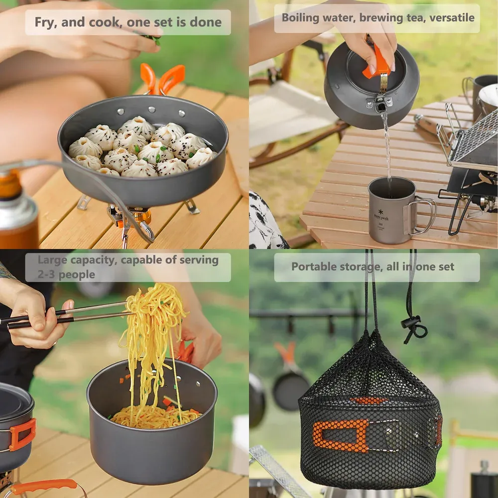 Portable Camping Cookware Set for 2-3 People | Lightweight Non-Stick Aluminum Pots, Frying Pan, and Teapot | Ideal for Outdoor Picnics, Hiking, and Travel showcase 9