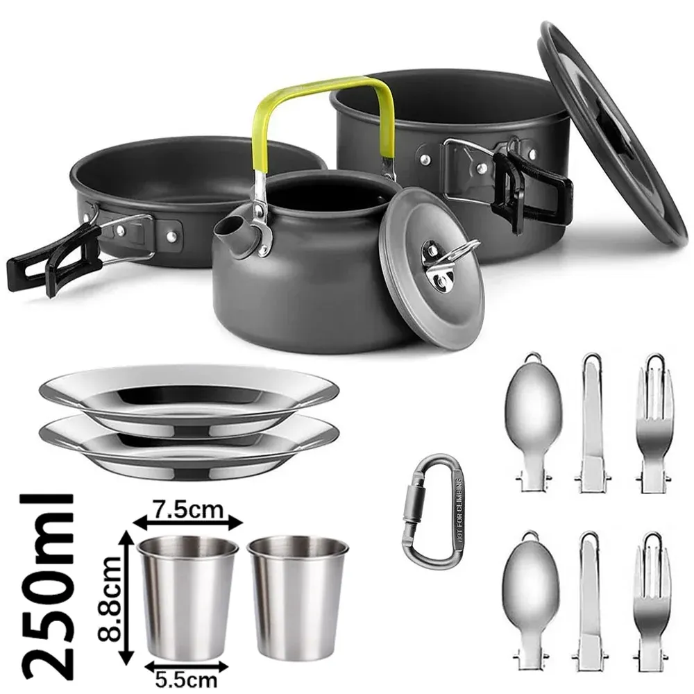 Portable Camping Cookware Set for 2-3 People | Lightweight Non-Stick Aluminum Pots, Frying Pan, and Teapot | Ideal for Outdoor Picnics, Hiking, and Travel showcase 24