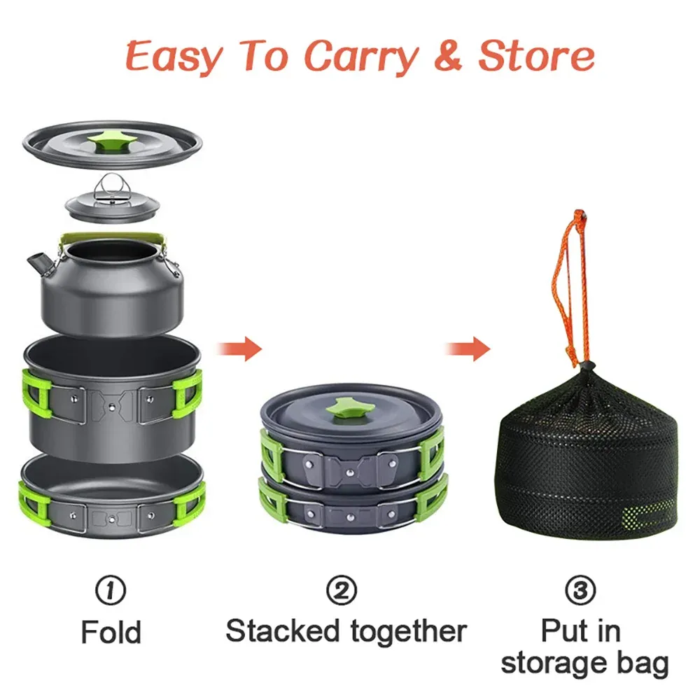 Portable Camping Cookware Set for 2-3 People | Lightweight Non-Stick Aluminum Pots, Frying Pan, and Teapot | Ideal for Outdoor Picnics, Hiking, and Travel showcase 13
