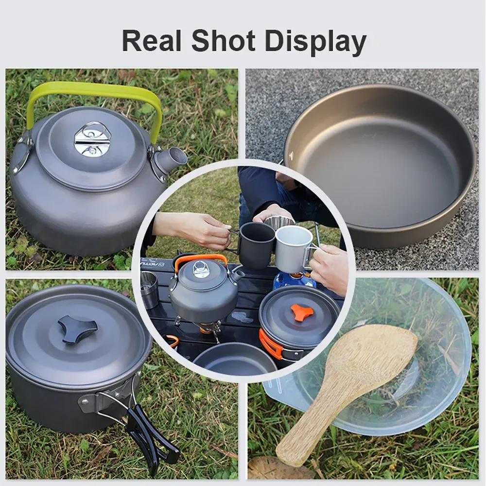 Portable Camping Cookware Set for 2-3 People | Lightweight Non-Stick Aluminum Pots, Frying Pan, and Teapot | Ideal for Outdoor Picnics, Hiking, and Travel showcase 12