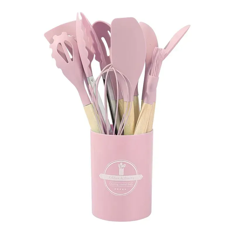12-Piece Silicone Kitchen Utensil Set with Heat-Resistant Wooden Handles - Non-Stick Spatula, Turner, Whisk for Baking & Grilling - Safe Food-Grade Silicone for Home & Outdoor Cooking showcase 8