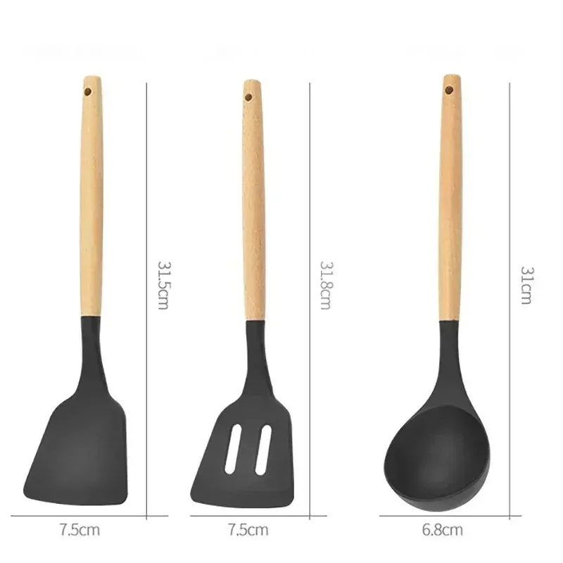 12-Piece Silicone Kitchen Utensil Set with Heat-Resistant Wooden Handles - Non-Stick Spatula, Turner, Whisk for Baking & Grilling - Safe Food-Grade Silicone for Home & Outdoor Cooking showcase 13