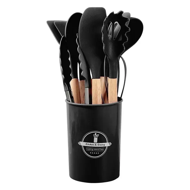 12-Piece Silicone Kitchen Utensil Set with Heat-Resistant Wooden Handles - Non-Stick Spatula, Turner, Whisk for Baking & Grilling - Safe Food-Grade Silicone for Home & Outdoor Cooking showcase 7