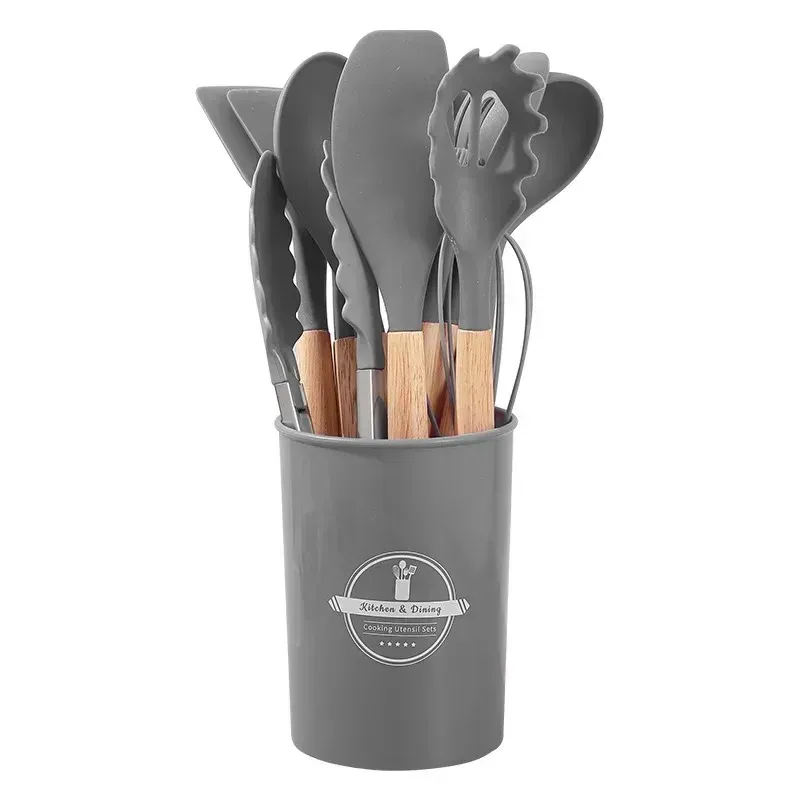 12-Piece Silicone Kitchen Utensil Set with Heat-Resistant Wooden Handles - Non-Stick Spatula, Turner, Whisk for Baking & Grilling - Safe Food-Grade Silicone for Home & Outdoor Cooking showcase 11