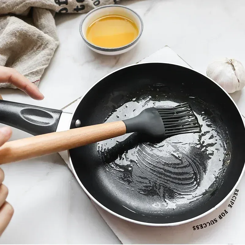 12-Piece Silicone Kitchen Utensil Set with Heat-Resistant Wooden Handles - Non-Stick Spatula, Turner, Whisk for Baking & Grilling - Safe Food-Grade Silicone for Home & Outdoor Cooking thumbnail 6