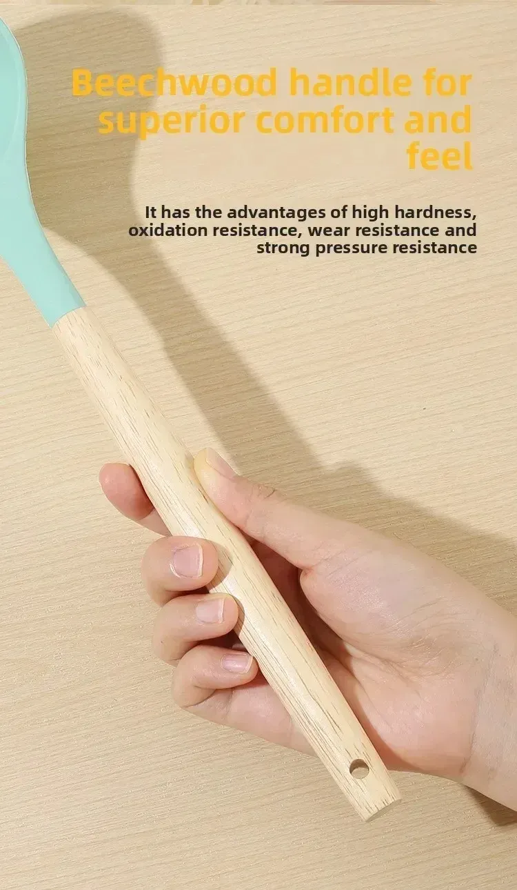 12-Piece Silicone Kitchen Utensil Set with Heat-Resistant Wooden Handles - Non-Stick Spatula, Turner, Whisk for Baking & Grilling - Safe Food-Grade Silicone for Home & Outdoor Cooking showcase 6