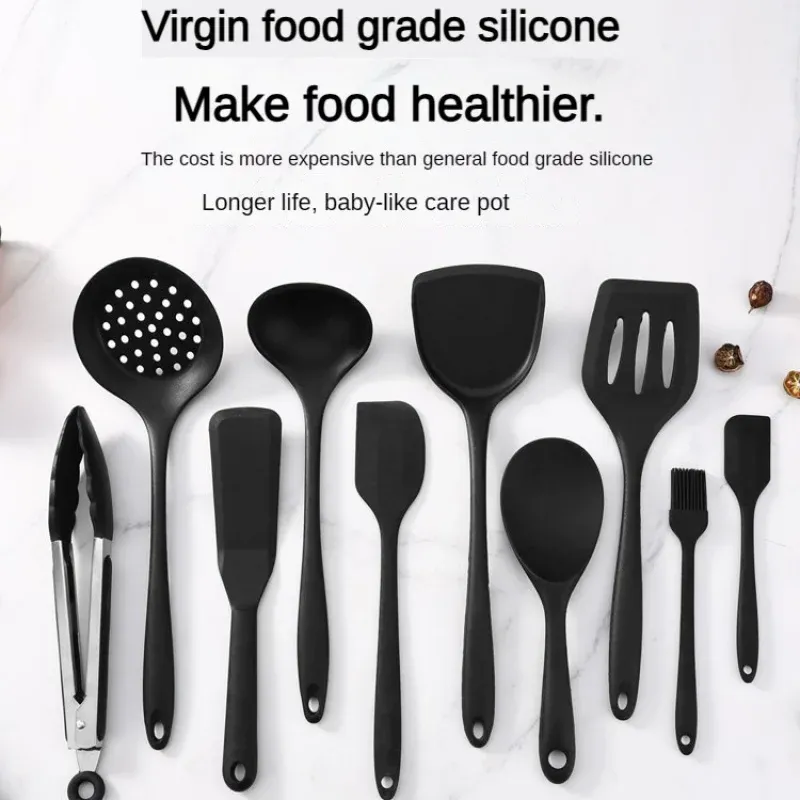 10-Piece Food-Grade Silicone Kitchen Utensil Set - Heat-Resistant Slotted Spoon, Strainer for Non-Stick Cookware & Hot Pot, Essential Cooking Gadgets for Home Chefs thumbnail 1