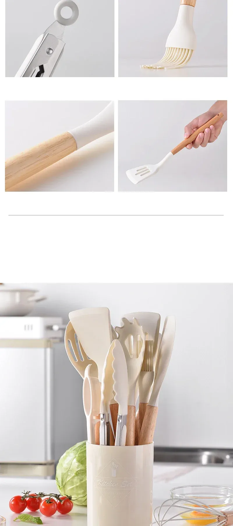 12Pcs Silicone Kitchen Utensil Set with Wooden Handles - Non-Stick Spatula, Shovel, Egg Beater & More for Home Cooking showcase 7