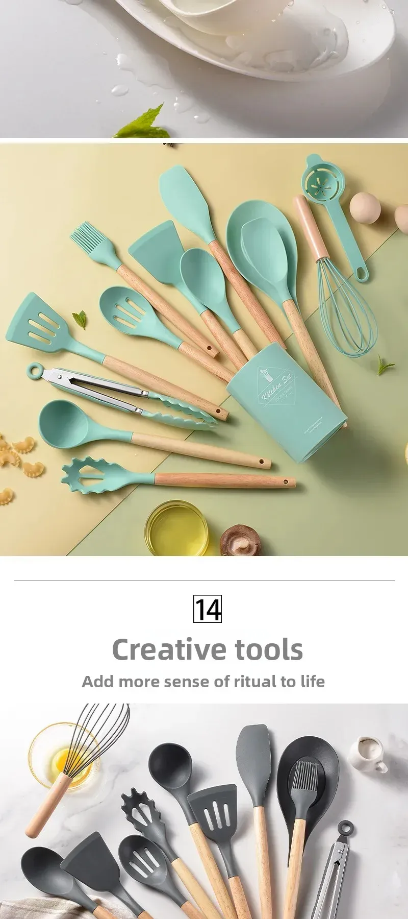 12Pcs Silicone Kitchen Utensil Set with Wooden Handles - Non-Stick Spatula, Shovel, Egg Beater & More for Home Cooking showcase 13