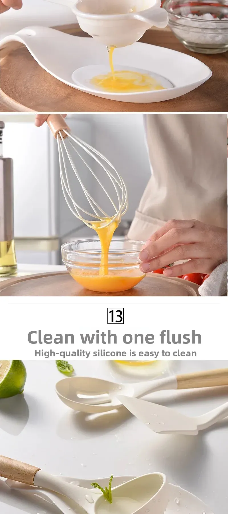 12Pcs Silicone Kitchen Utensil Set with Wooden Handles - Non-Stick Spatula, Shovel, Egg Beater & More for Home Cooking showcase 12