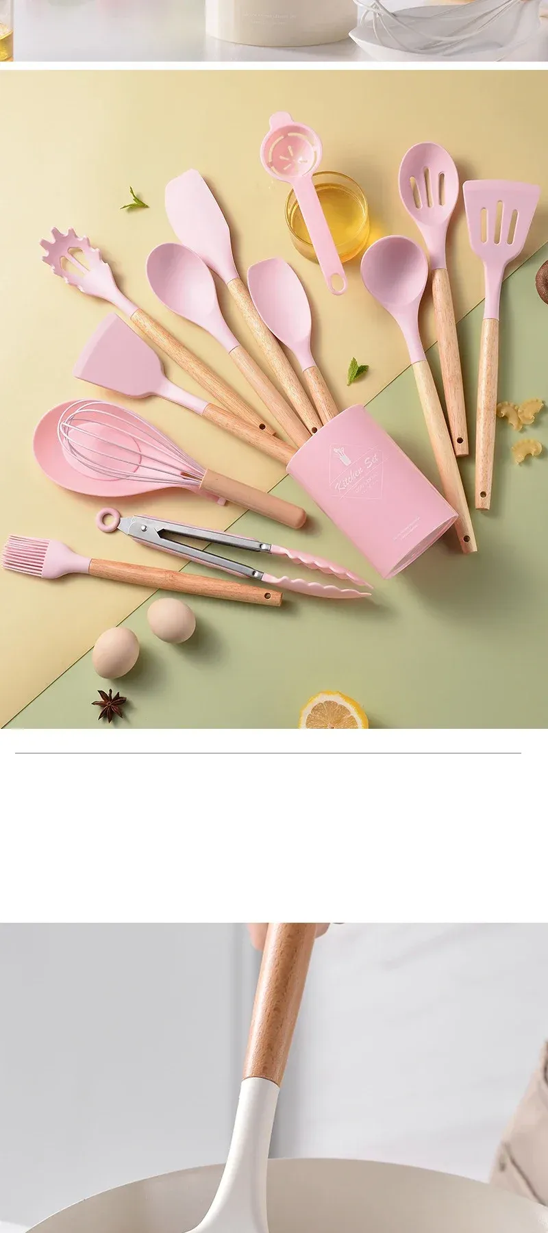 12Pcs Silicone Kitchen Utensil Set with Wooden Handles - Non-Stick Spatula, Shovel, Egg Beater & More for Home Cooking showcase 8