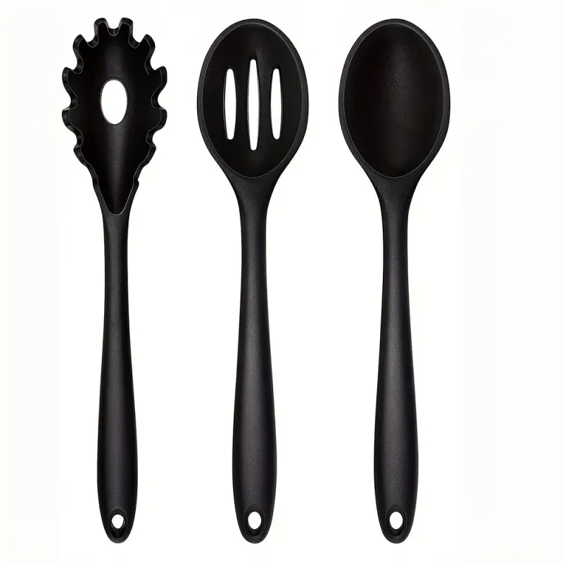 1/3-Piece Silicone Cooking Utensil Set - Heat-Resistant Spatula, Slotted Spoon, Solid Spoon for Non-Stick Cookware, Baking, Mixing, Stirring - Kitchen Essentials thumbnail 1